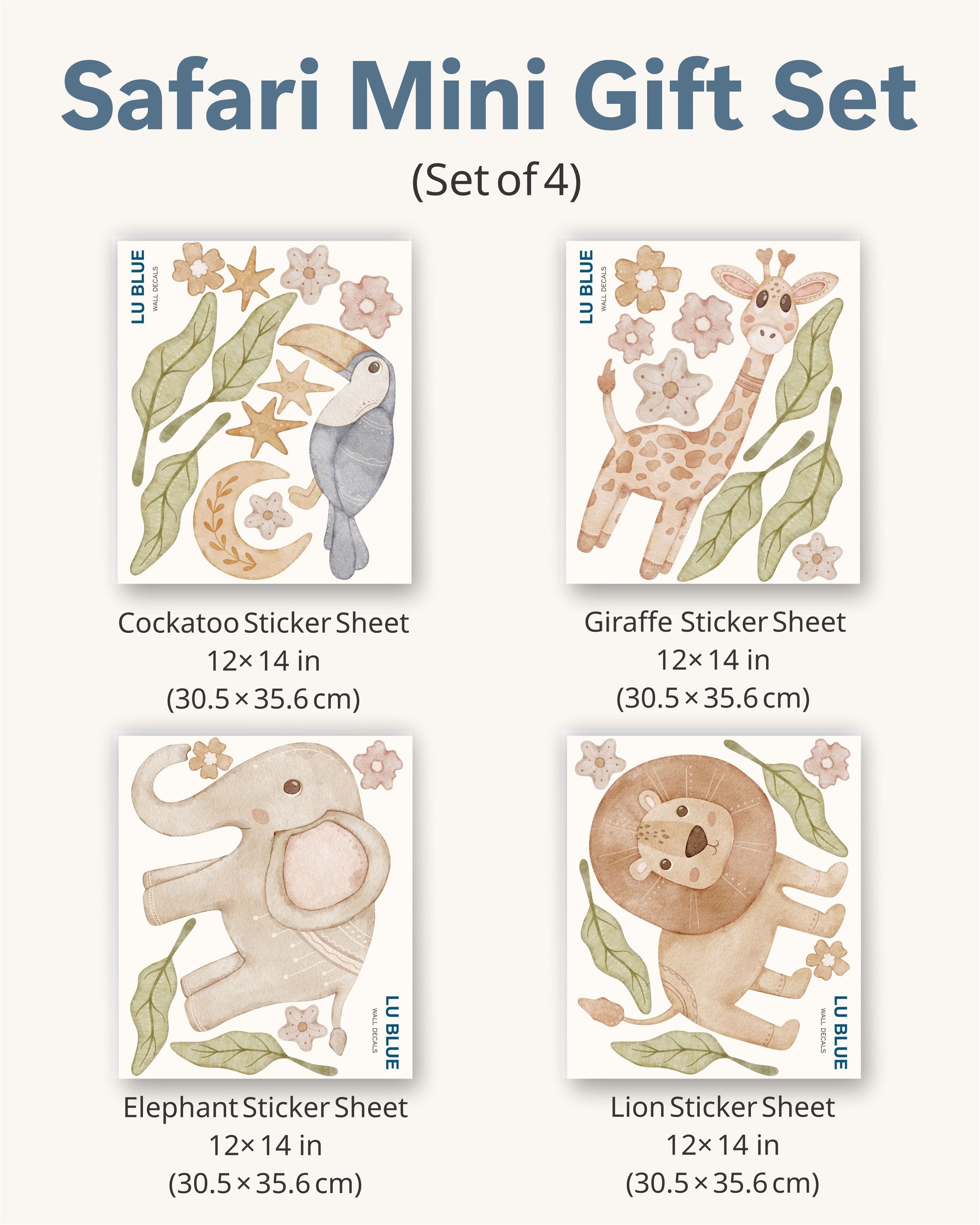 Safari Party Favors for Kids | Fabric Wall Decals Gift Set of 4 | Nursery Decor