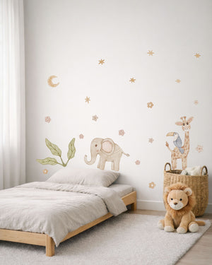 Safari Fabric Wall Decals for Kids – Elephant, Giraffe & Toucan Wall Stickers