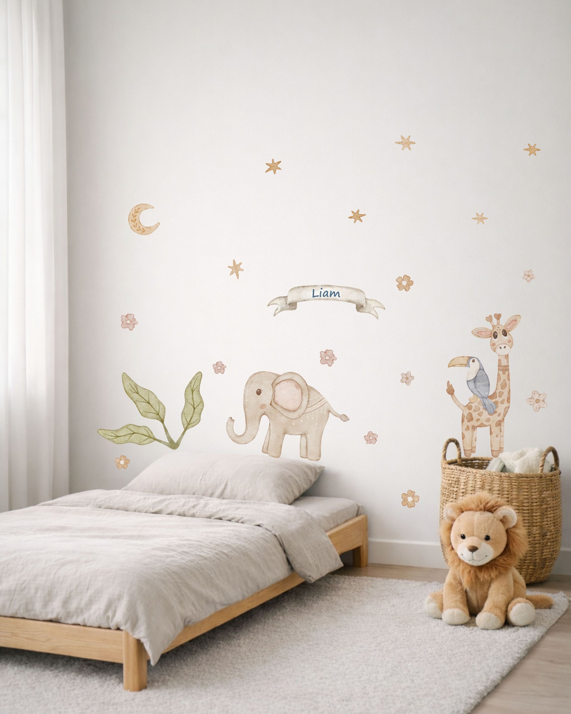 Safari Fabric Wall Decals for Kids – Elephant, Giraffe & Toucan Wall Stickers