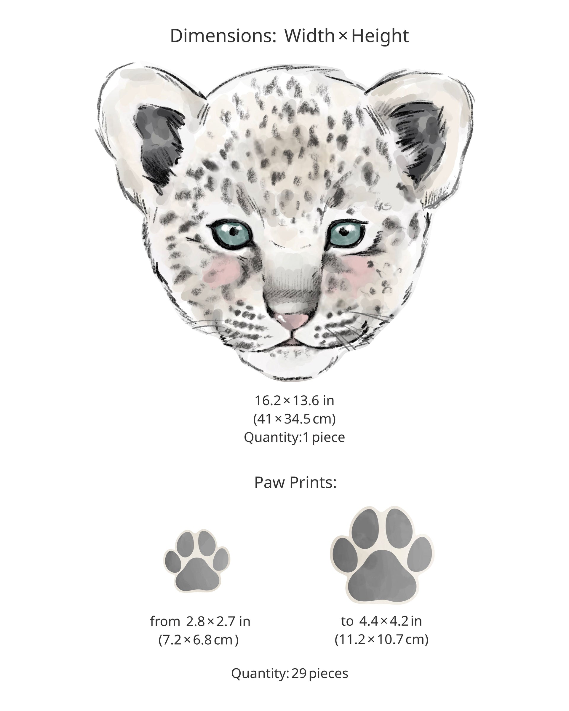 Snow Leopard With Paw Prints Fabric Wall Decals