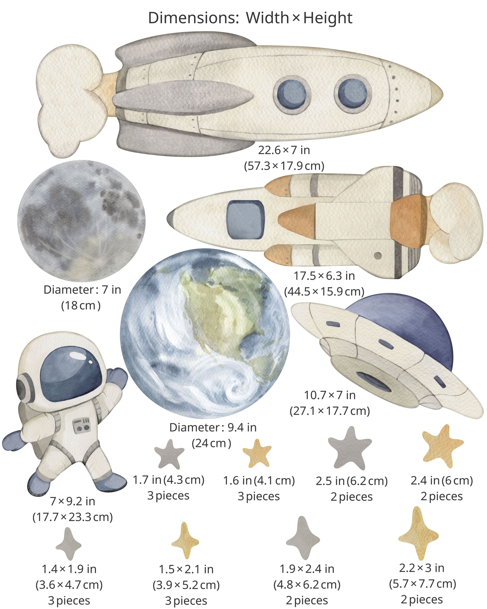 Space Wall Decals - Rockets, Planet, Moon, Stars