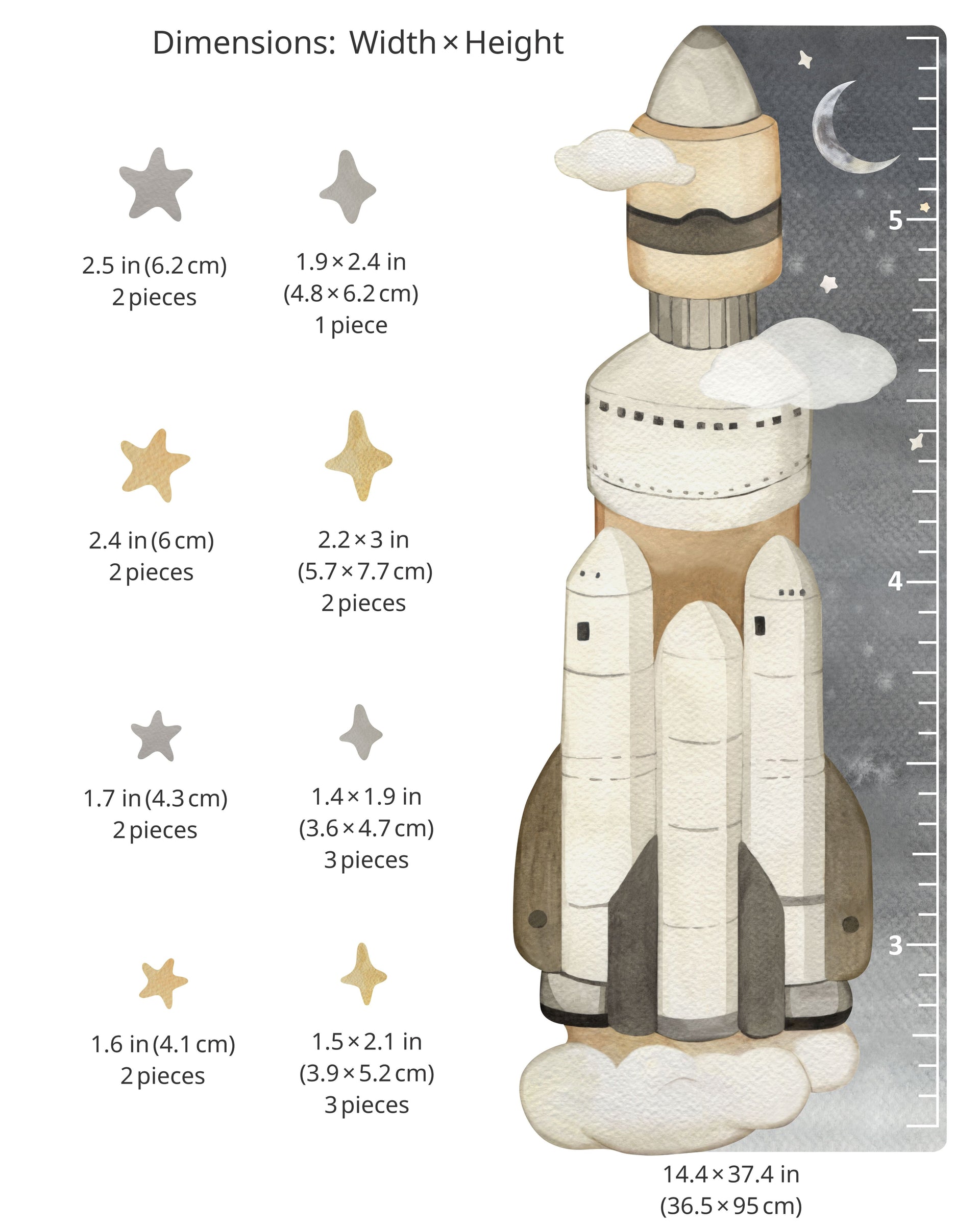 Space Growth Chart Fabric Wall Decals - Rocket
