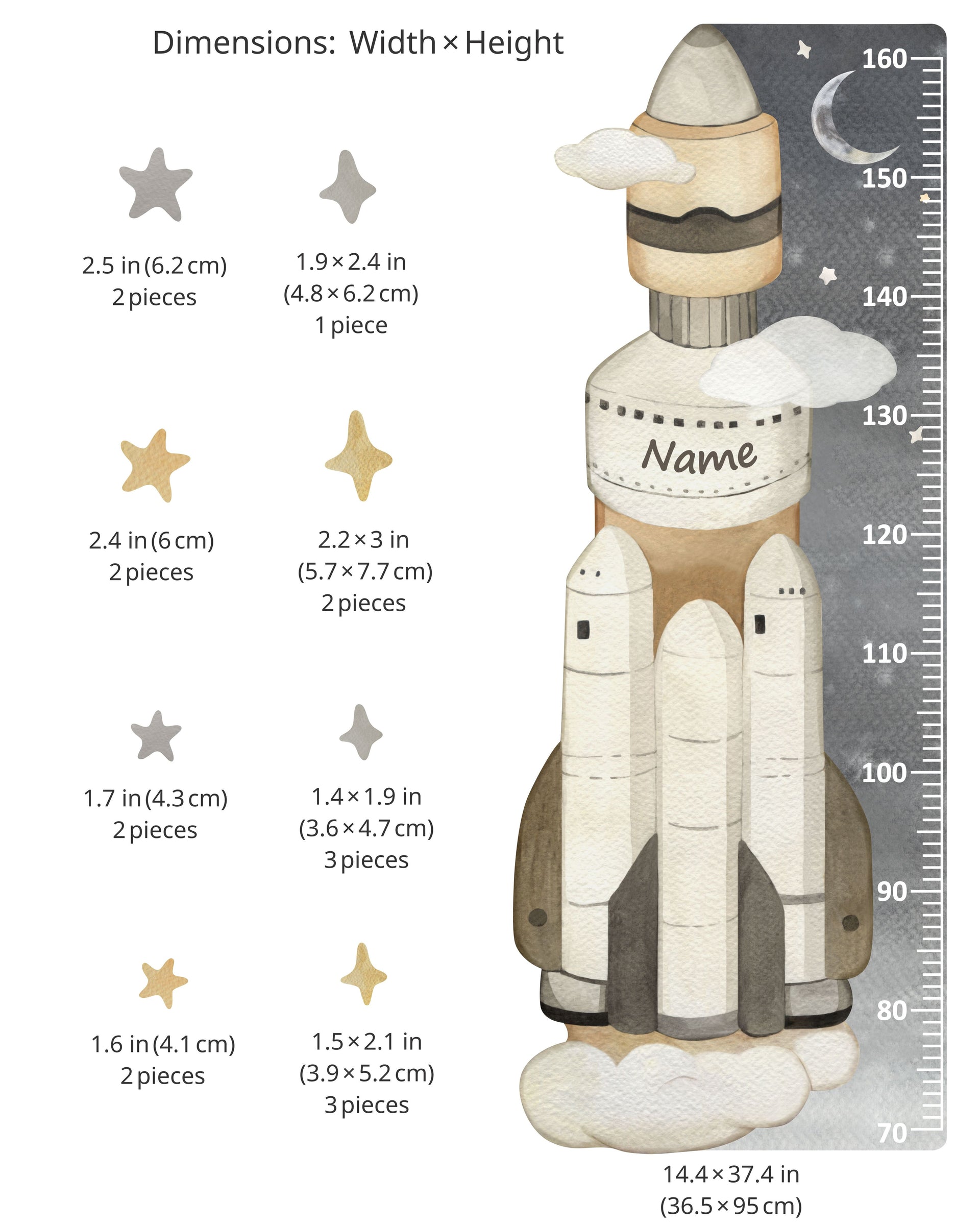 Space Growth Chart Fabric Wall Decals - Rocket