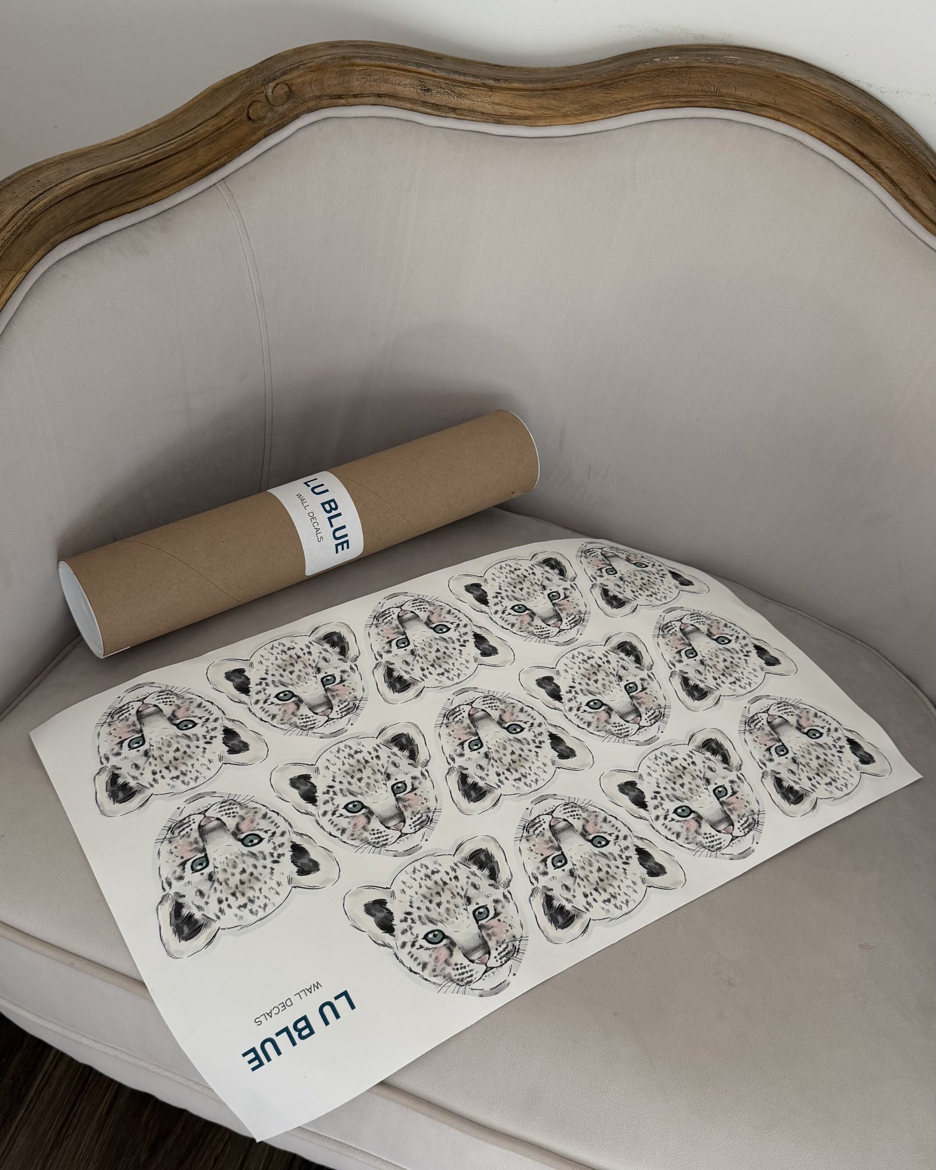 Snow Leopard Fabric Wall Decals for Nursery | Animal Wall Stickers with Name Option