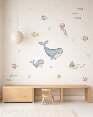 Ocean Fabric Wall Decals for Nursery | Sea Animal Wall Stickers with Name Option