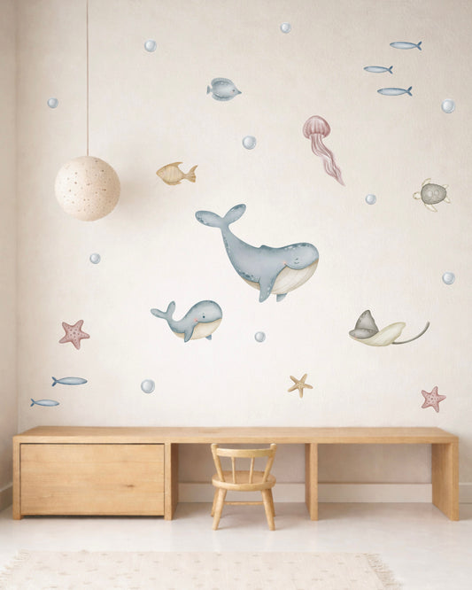 Ocean Fabric Wall Decals for Nursery | Sea Animal Wall Stickers with Name Option