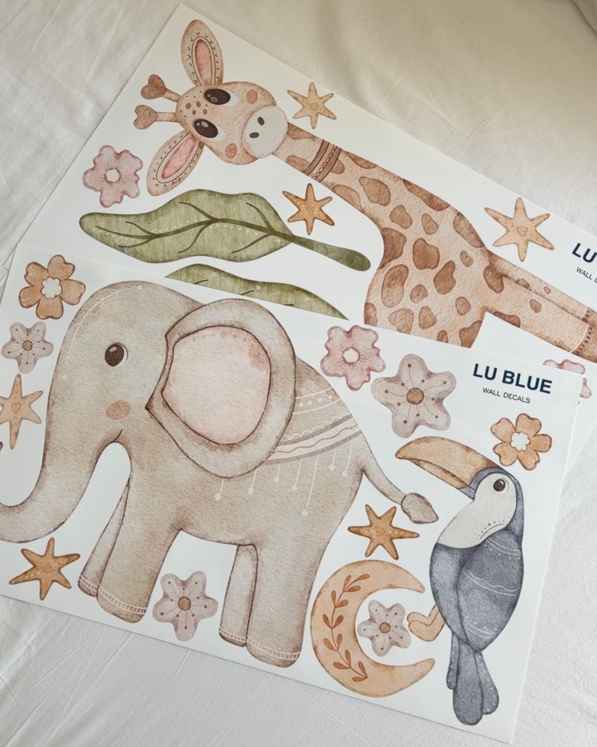 Safari Fabric Wall Decals for Kids – Elephant, Giraffe & Toucan Wall Stickers