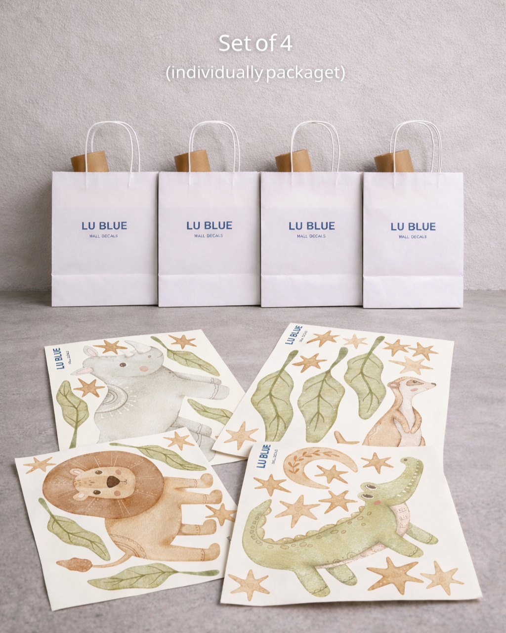 Safari Party Favors for Kids | Fabric Wall Decals Gift Set of 4 | Nursery Decor
