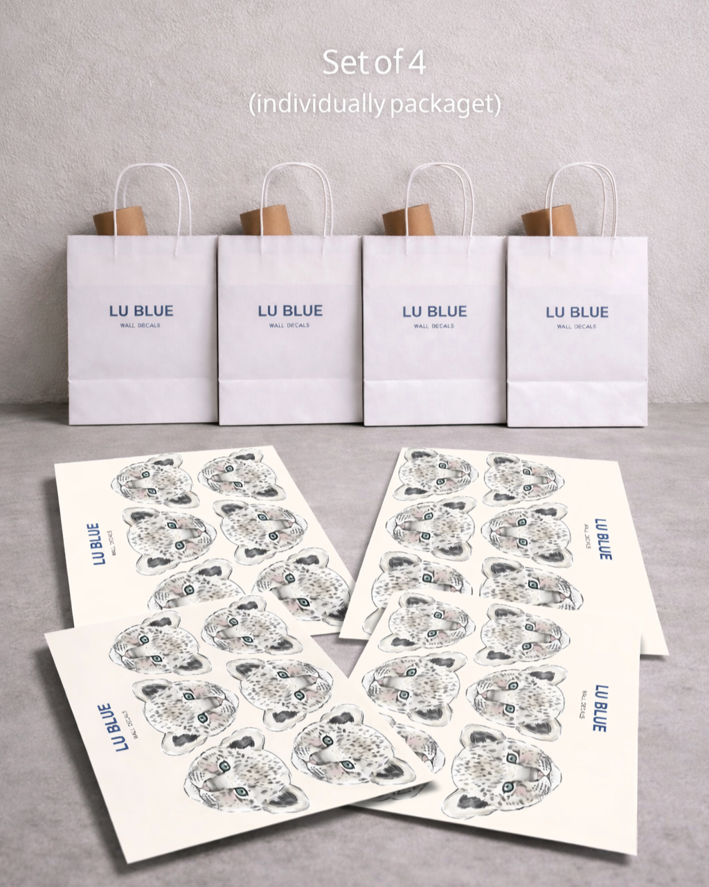 Snow Leopard Party Favors for Kids | Fabric Wall Decals Gift Set 4 | Safari Nursery