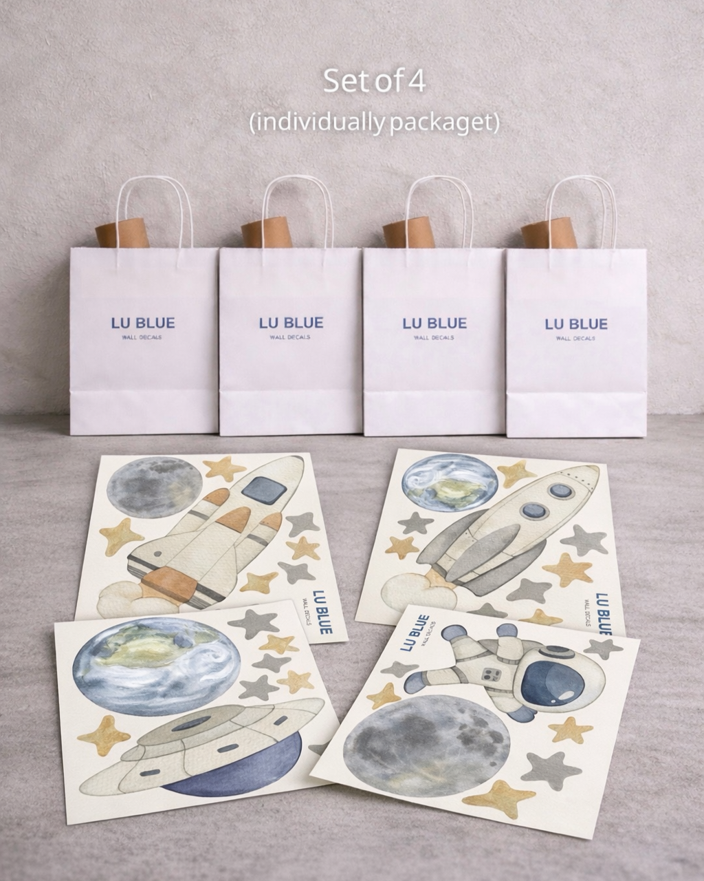 Space Party Favors for Kids | Fabric Wall Decals Gift Set of 4 | Nursery Decor