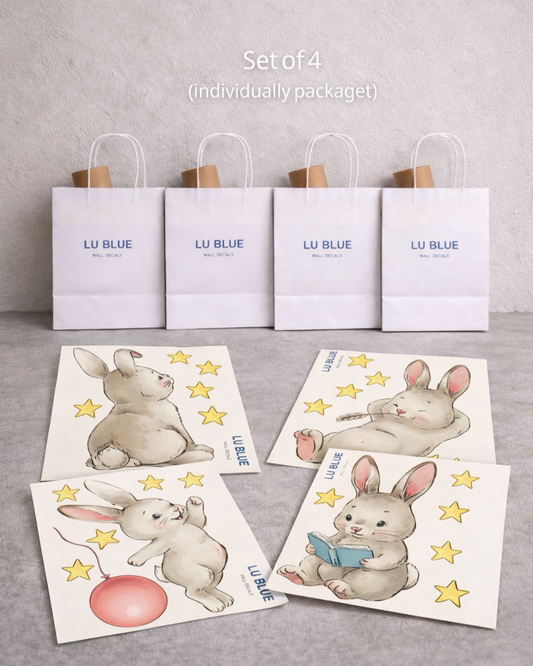 Bunny Party Favors for Kids | Fabric Wall Decals Gift Set of 4 | Nursery Decor