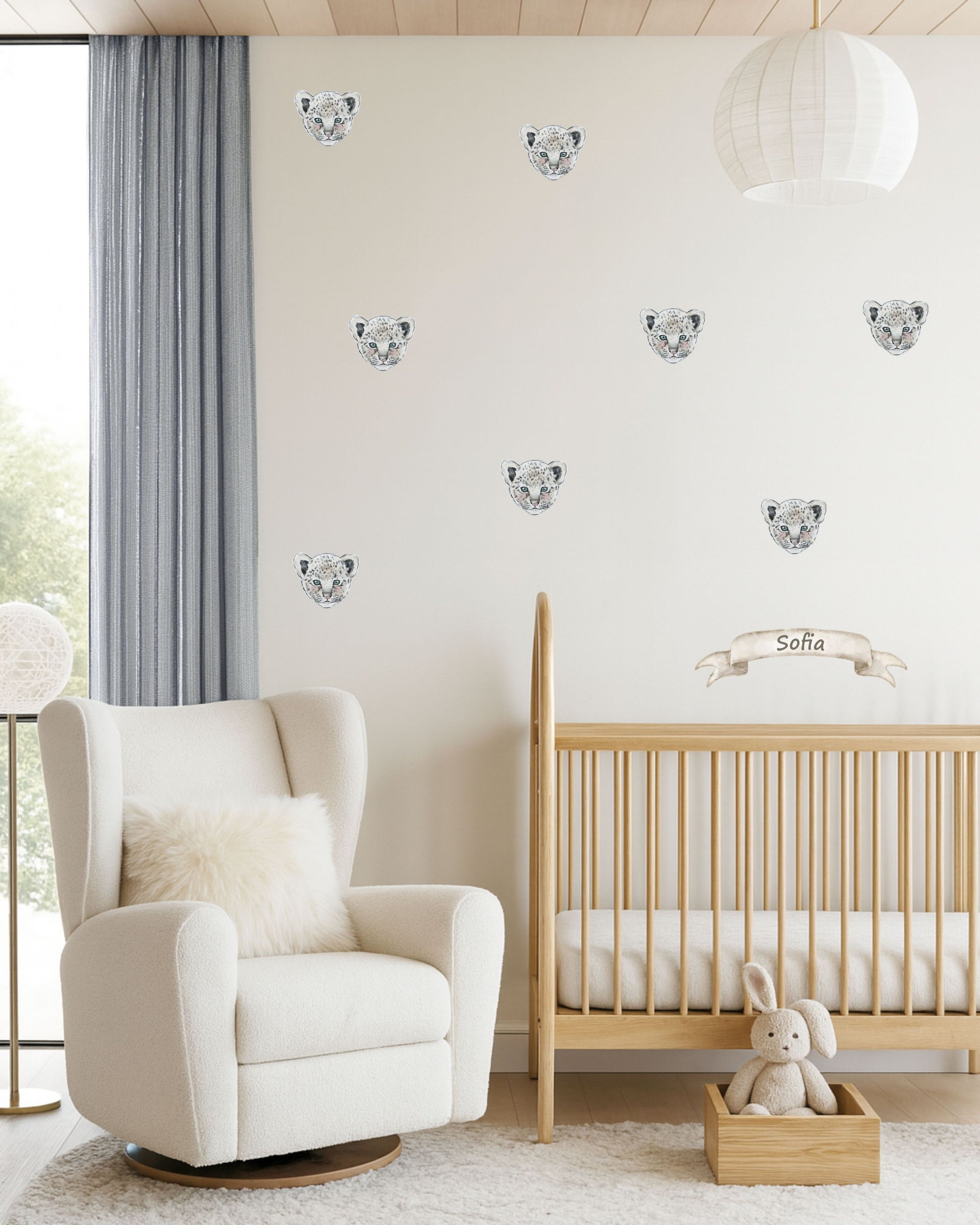 Snow Leopard Fabric Wall Decals for Nursery | Animal Wall Stickers with Name Option