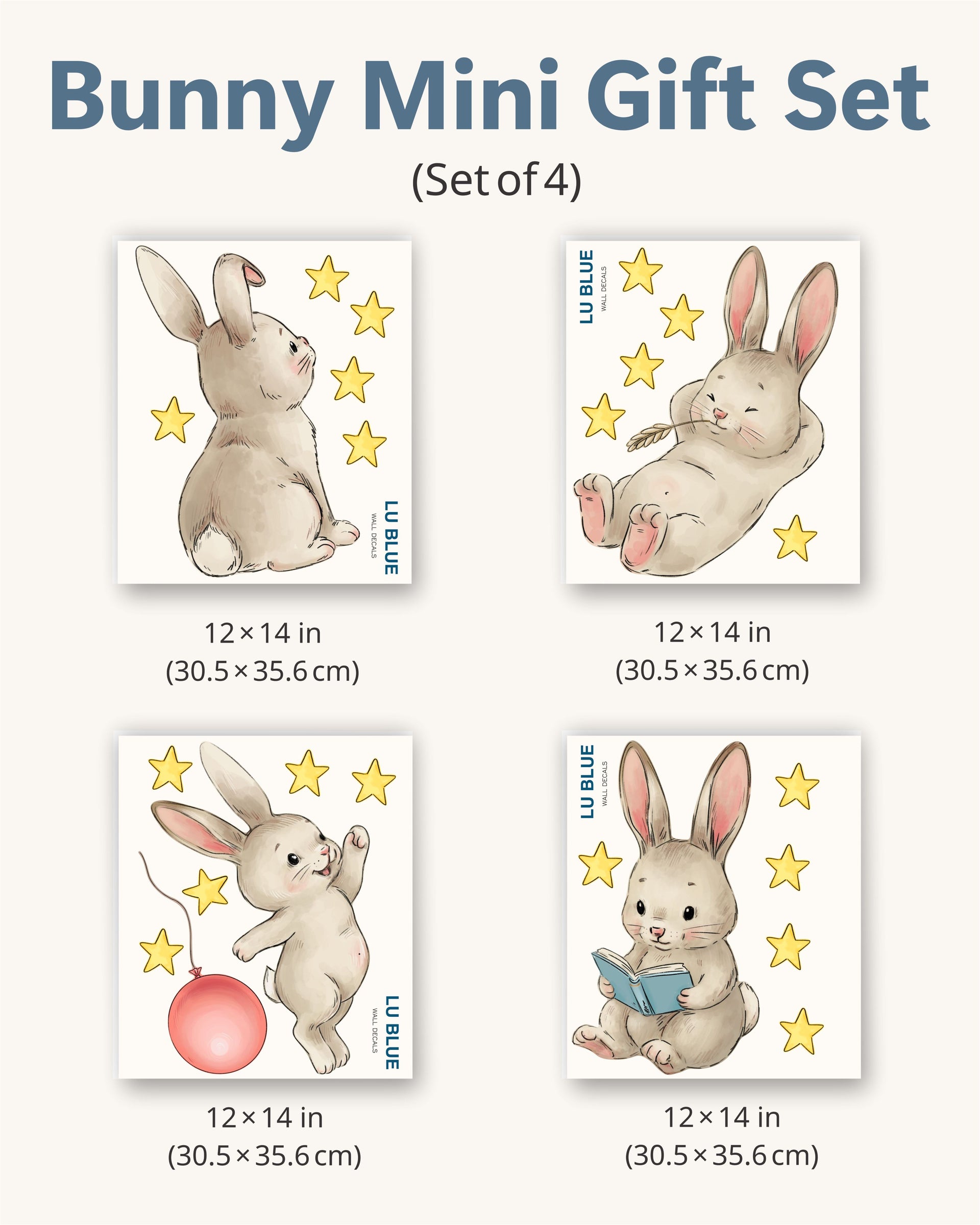 Bunny Party Favors for Kids | Fabric Wall Decals Gift Set of 4 | Nursery Decor