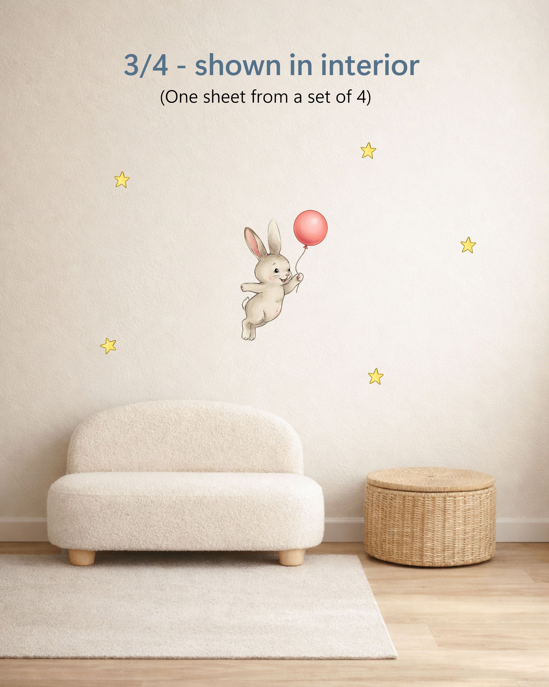 Bunny Party Favors for Kids | Fabric Wall Decals Gift Set of 4 | Nursery Decor