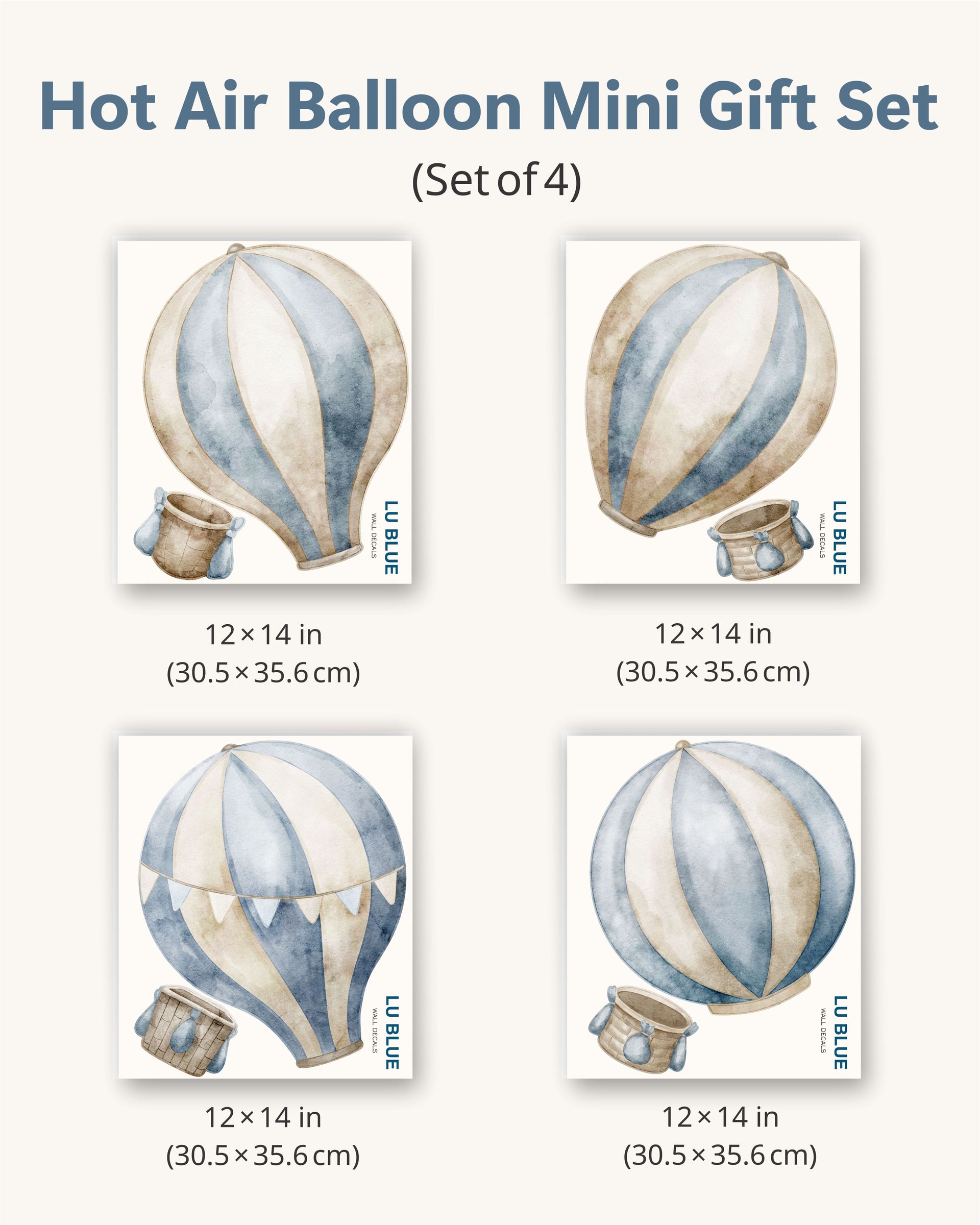 Hot Air Balloon Party Favors for Kids | Fabric Wall Decals Gift Set 4 | Nursery