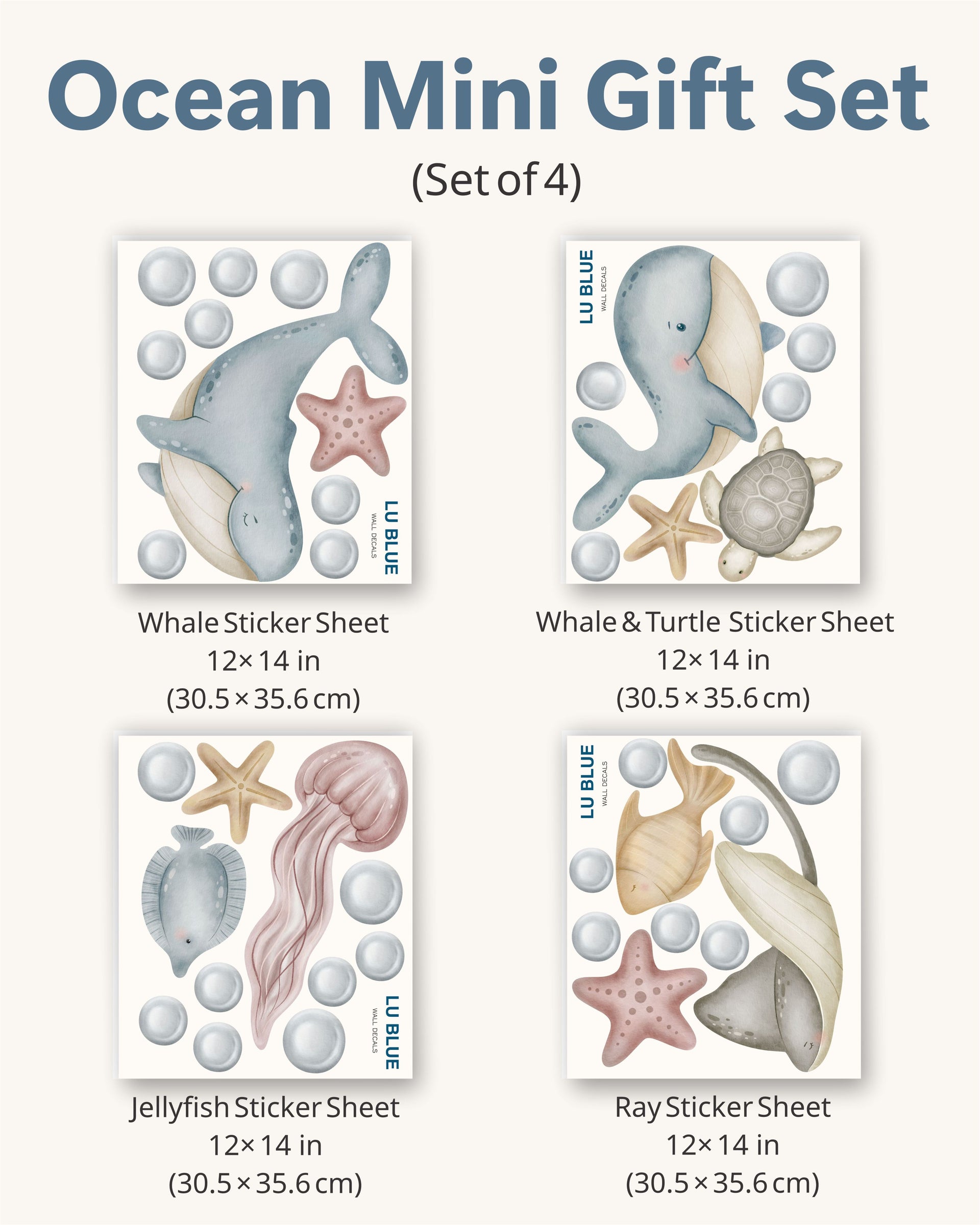 Ocean Party Favors for Kids | Fabric Wall Decals Gift Set of 4 | Nursery Decor