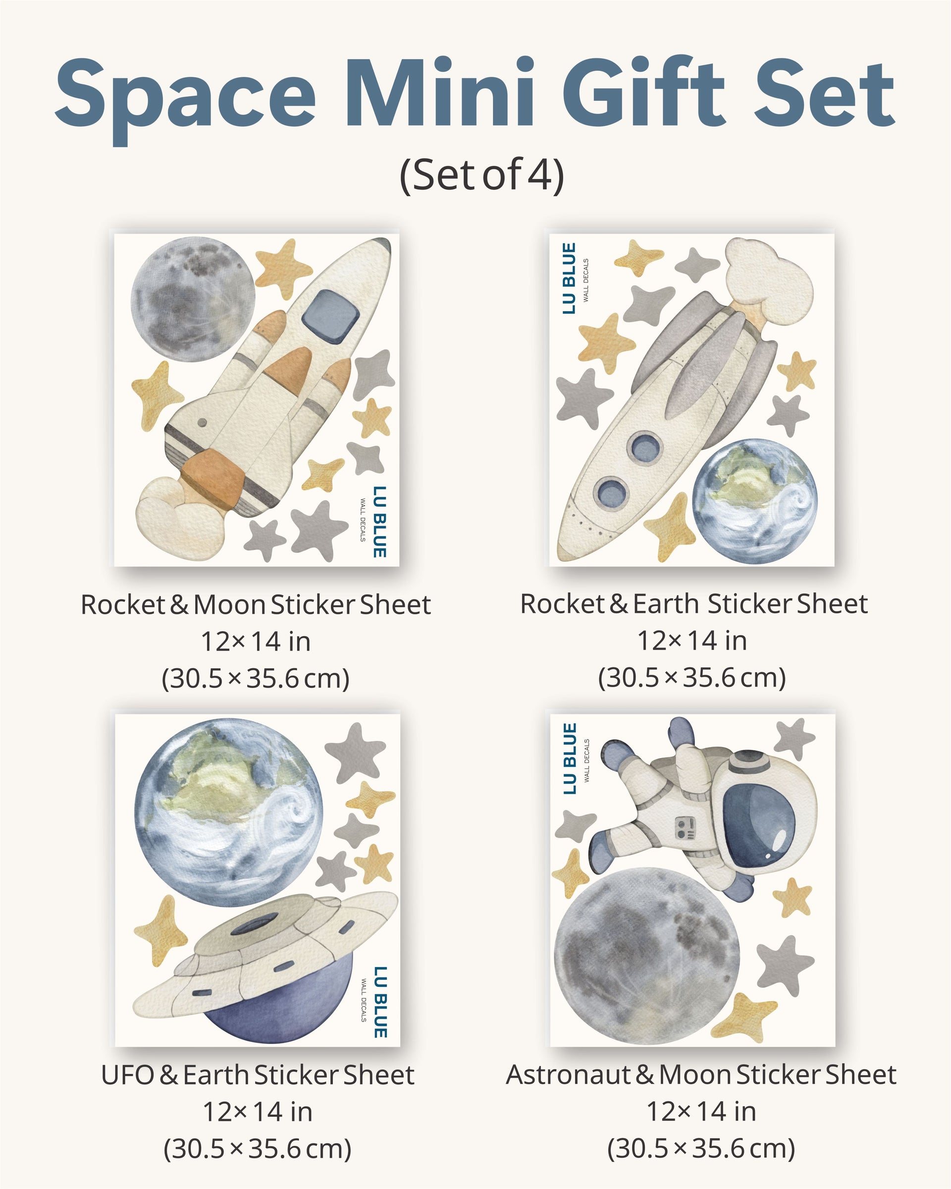 Space Party Favors for Kids | Fabric Wall Decals Gift Set of 4 | Nursery Decor