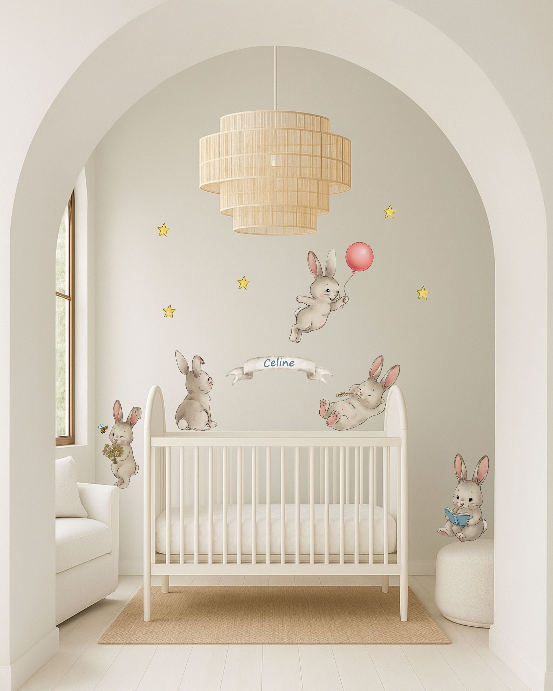 Bunny Fabric Wall Decals for Nursery | Animal Wall Stickers with Name Option