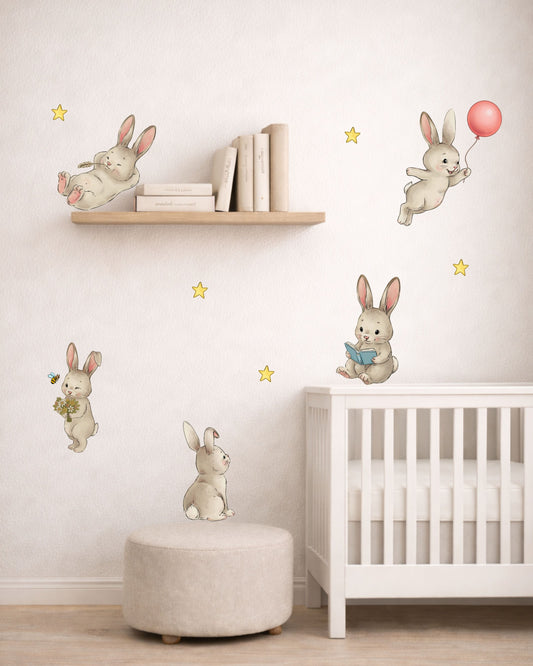 Bunny Fabric Wall Decals for Nursery | Animal Wall Stickers with Name Option