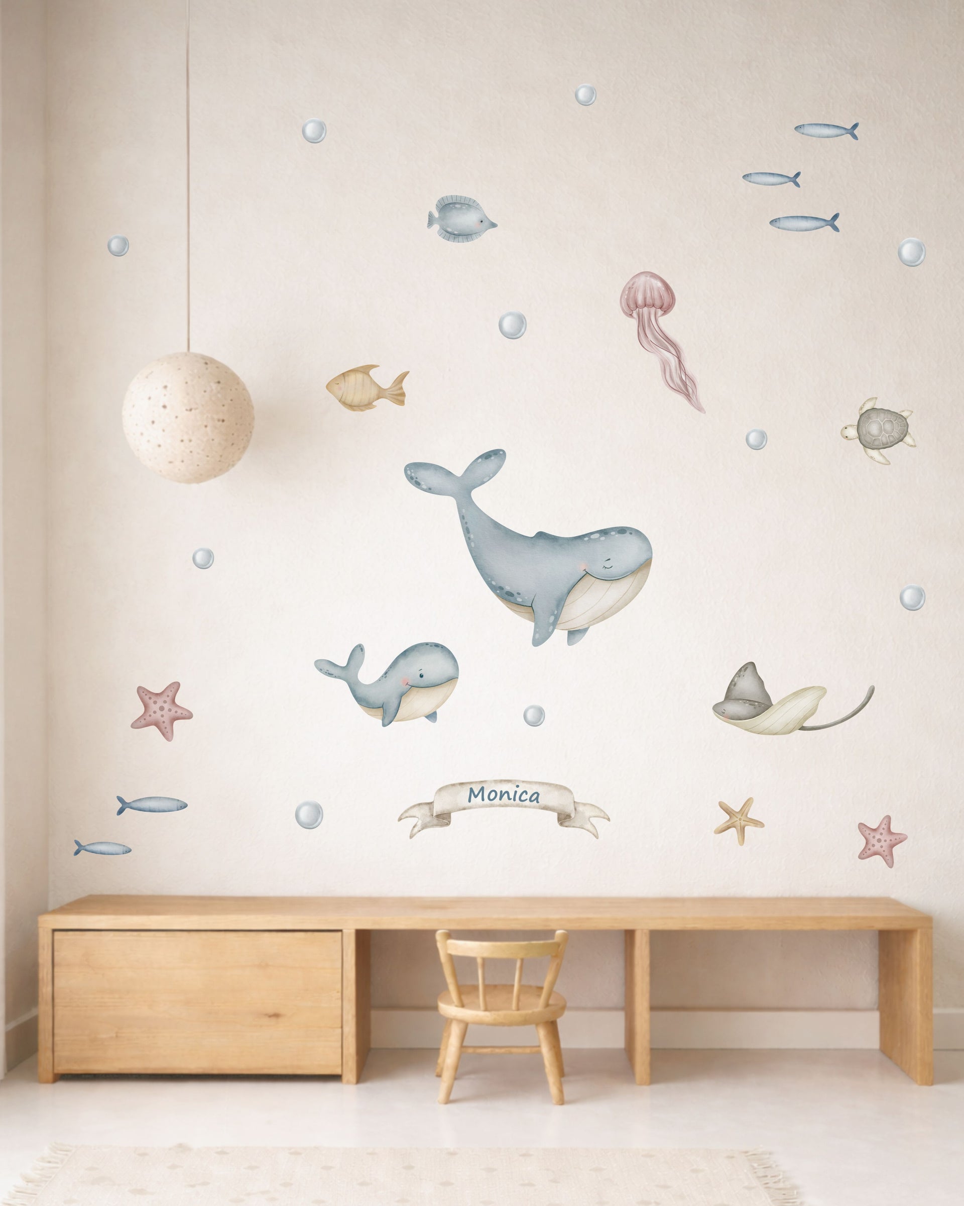 Ocean Fabric Wall Decals for Nursery | Sea Animal Wall Stickers with Name Option