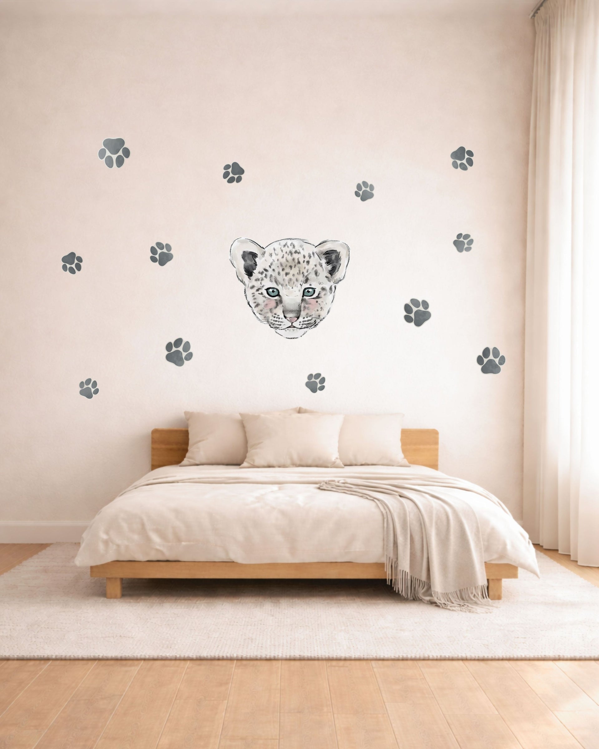 Snow Leopard Fabric Wall Decals for Nursery | Animal Wall Stickers with Name Option