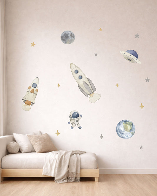 Space Fabric Wall Decals for Nursery | Rockets, Planets & Stars Wall Stickers