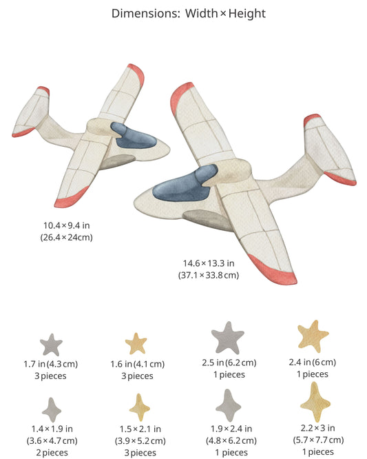 Airplane & Stars Fabric Wall Decals