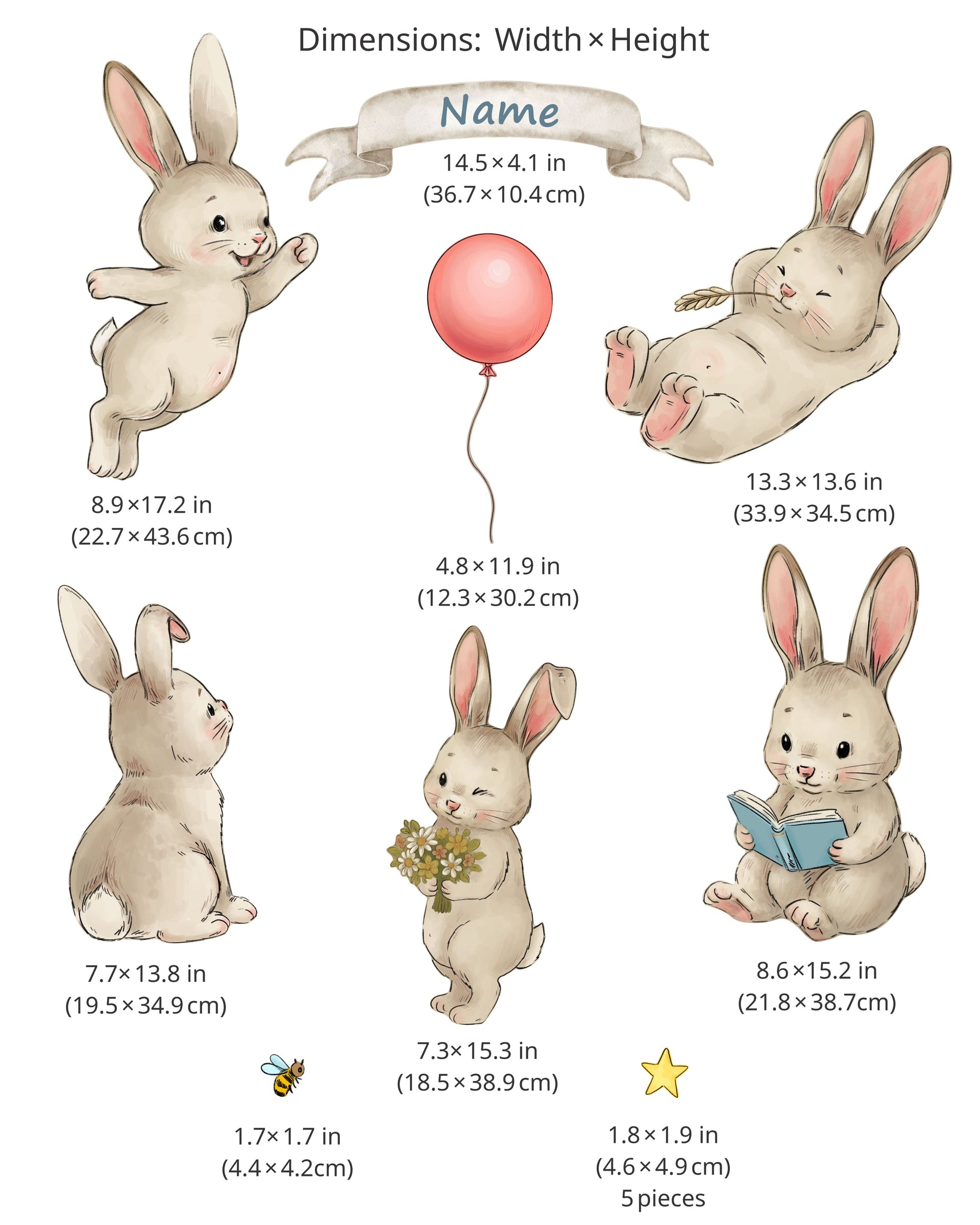 Bunny Fabric Wall Decals for Nursery | Animal Wall Stickers with Name Option