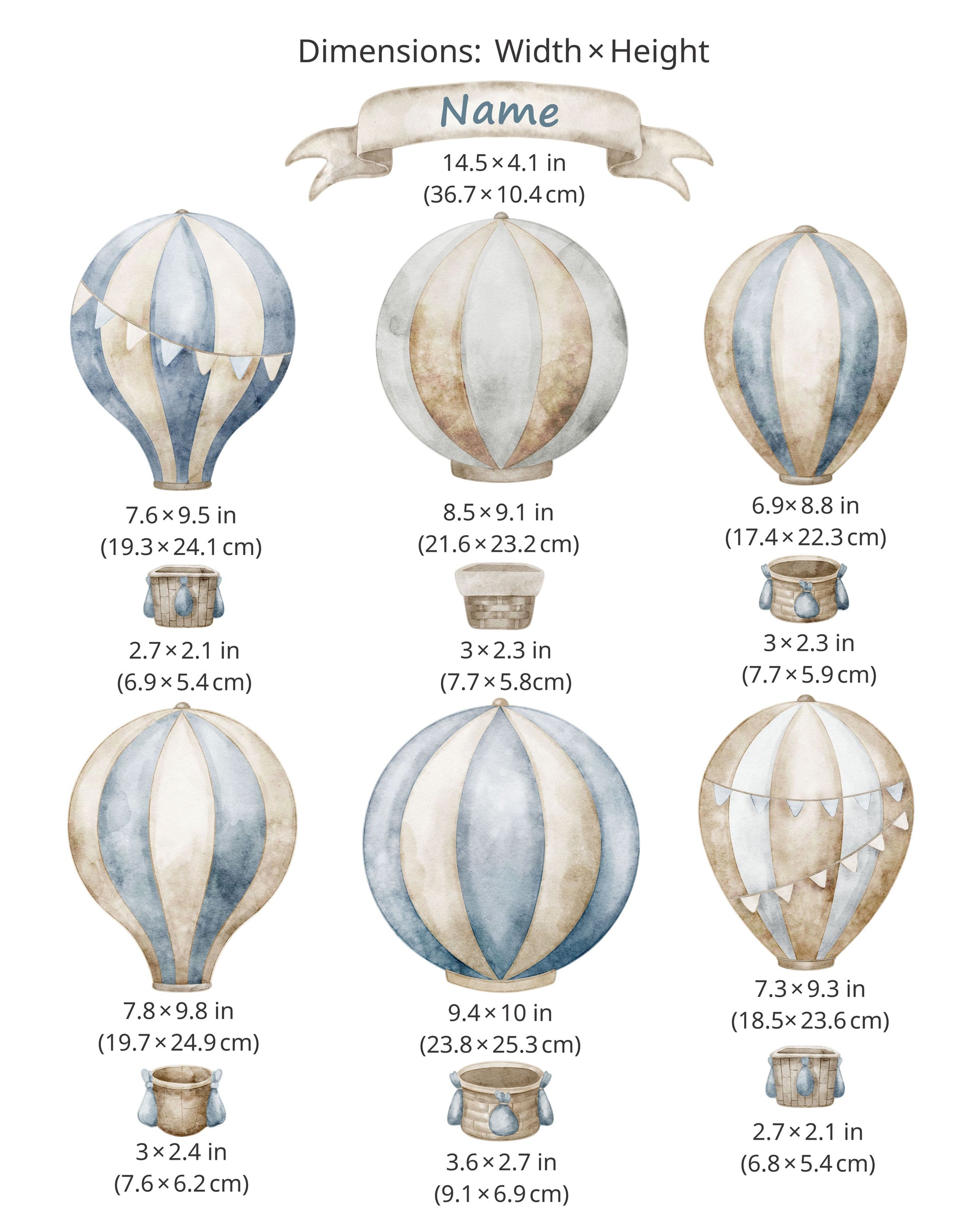 Hot Air Balloon Fabric Wall Decals for Nursery | Wall Stickers with Name Option