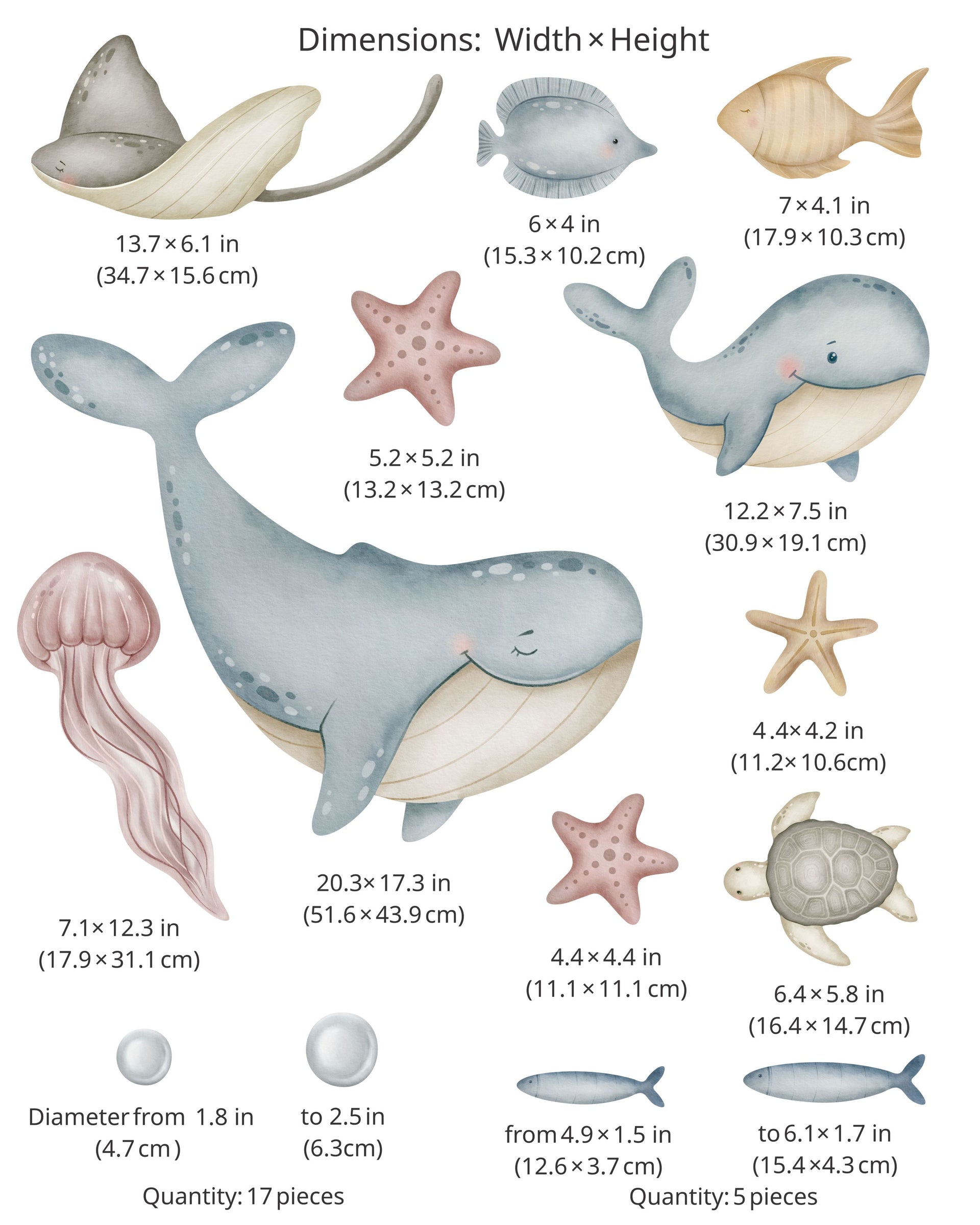 Ocean Fabric Wall Decals for Nursery | Sea Animal Wall Stickers with Name Option