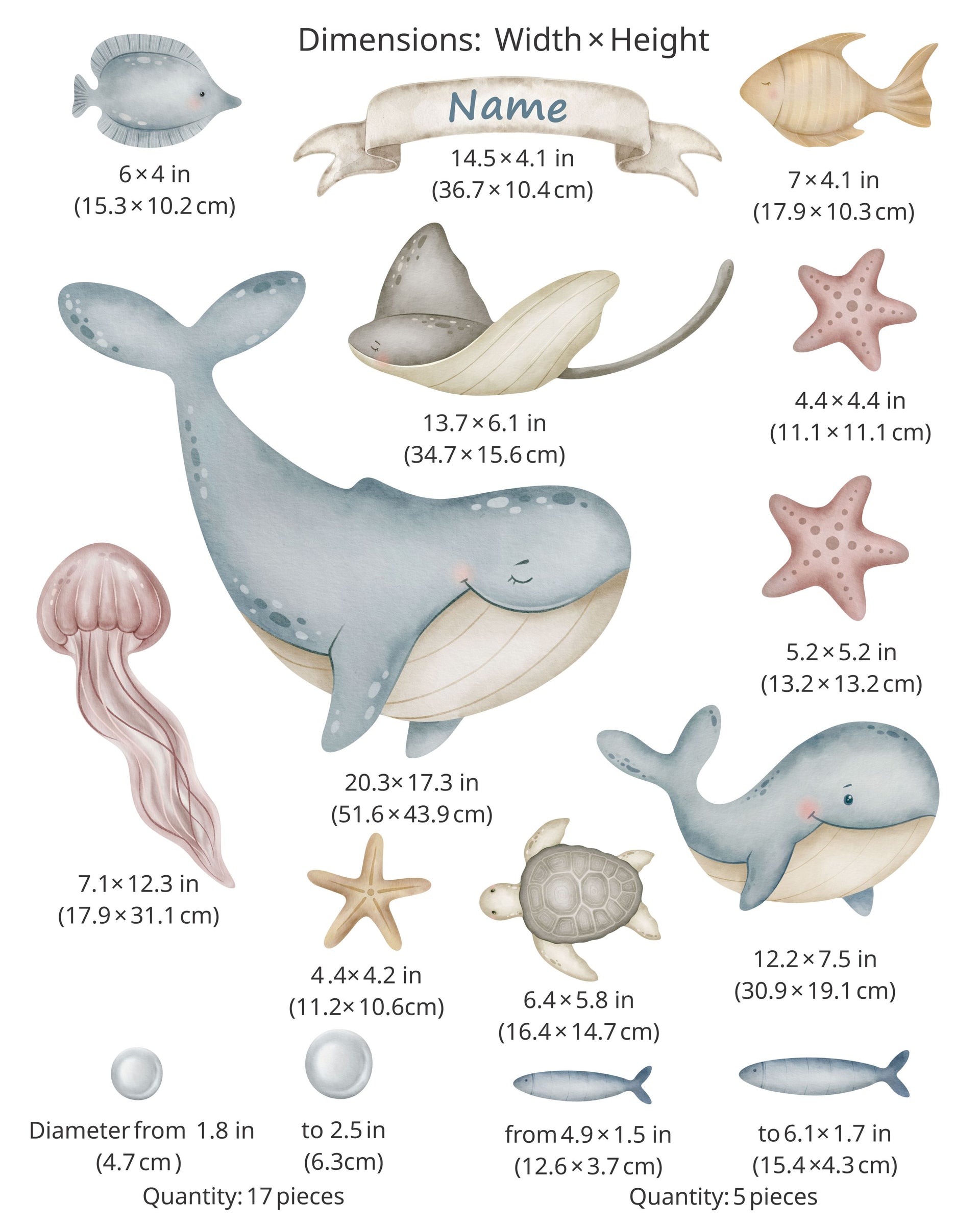 Ocean Fabric Wall Decals for Nursery | Sea Animal Wall Stickers with Name Option