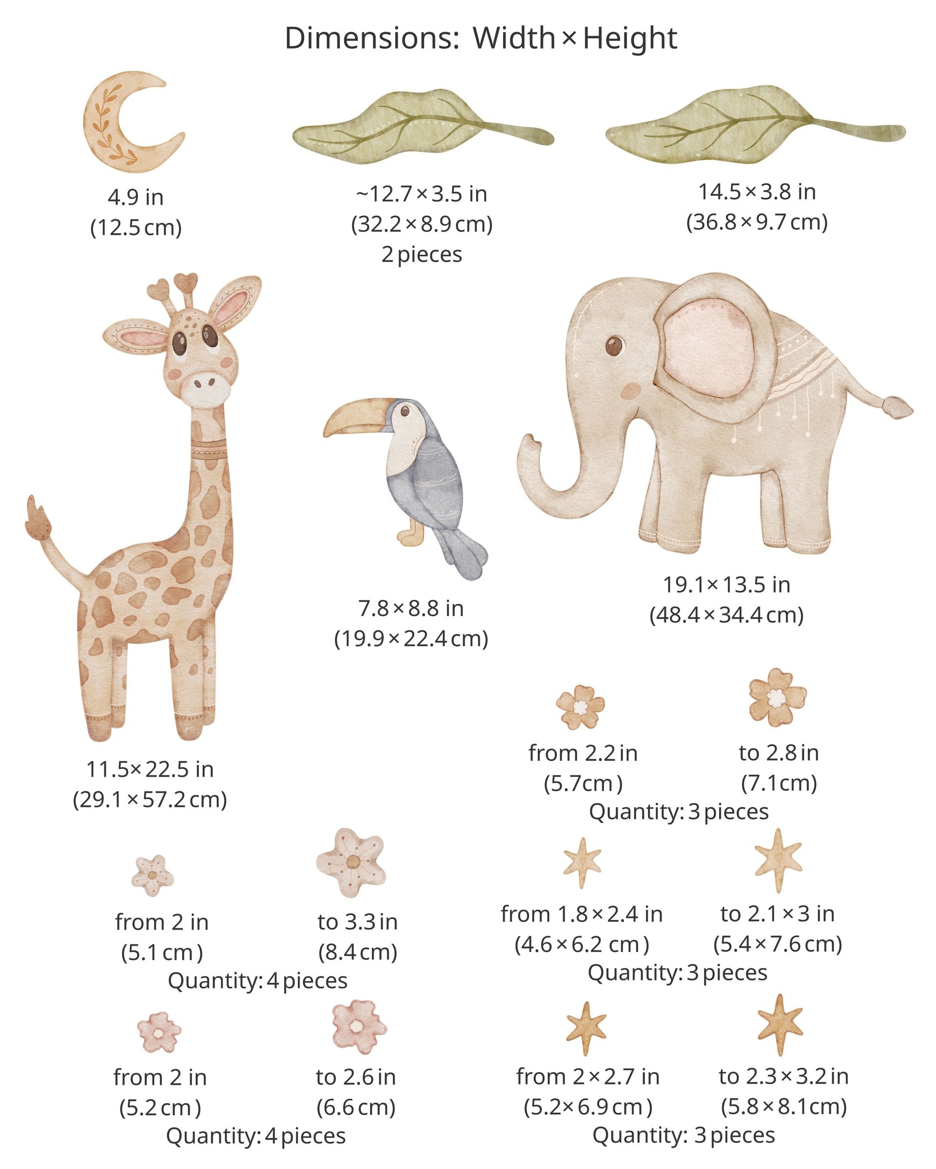 Safari Fabric Wall Decals for Kids – Elephant, Giraffe & Toucan Wall Stickers