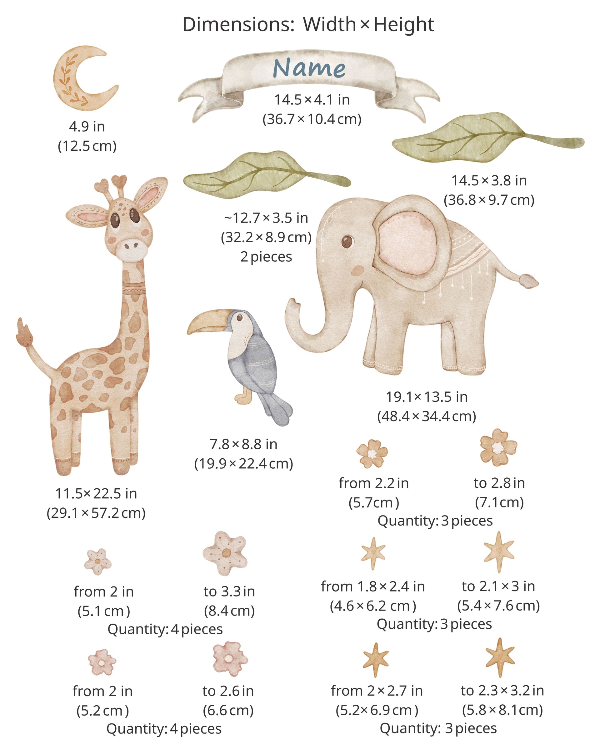 Safari Fabric Wall Decals for Kids – Elephant, Giraffe & Toucan Wall Stickers