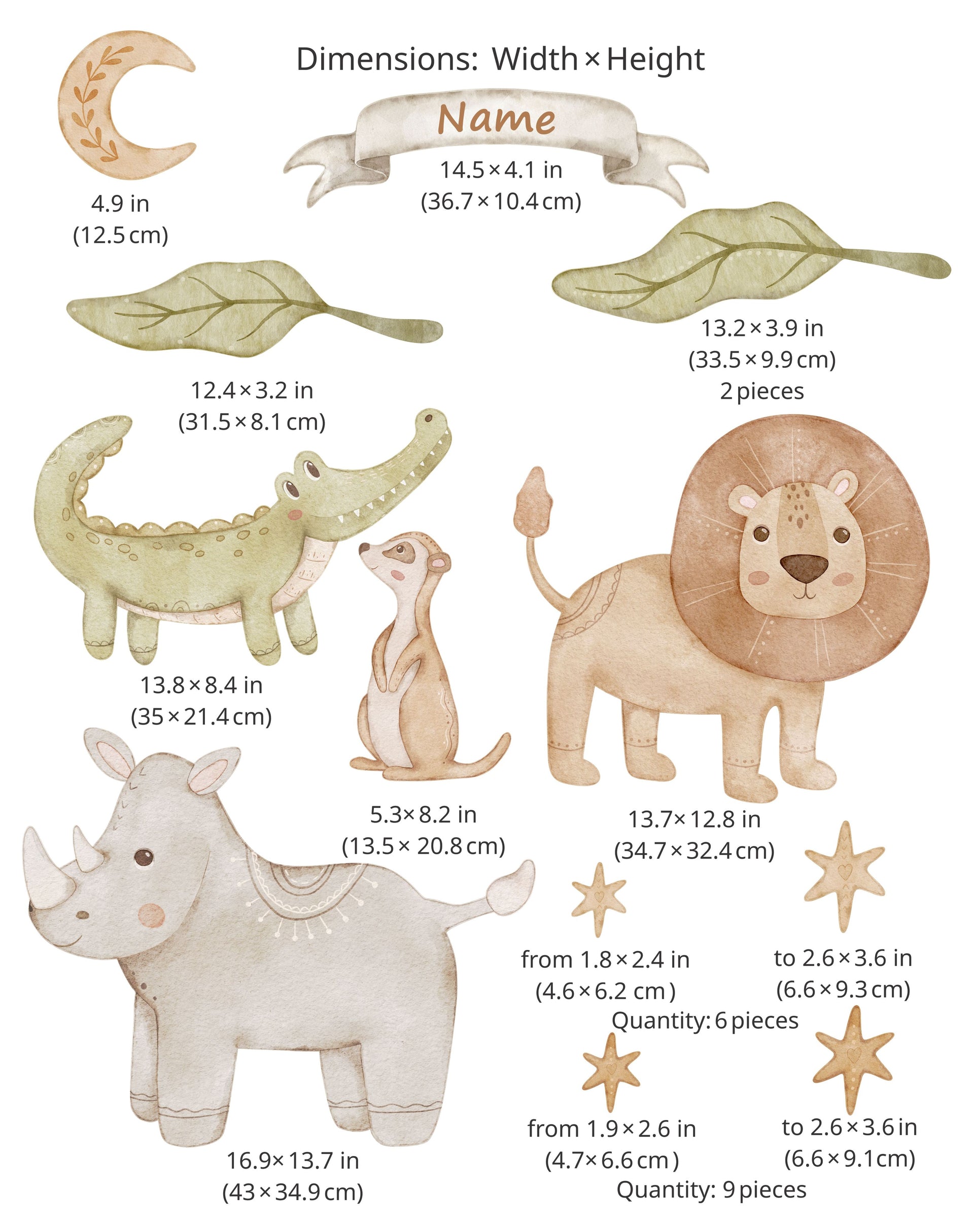 Safari Fabric Wall Decals for Kids – Lion, Crocodile, Meerkat & Rhino Wall Stickers