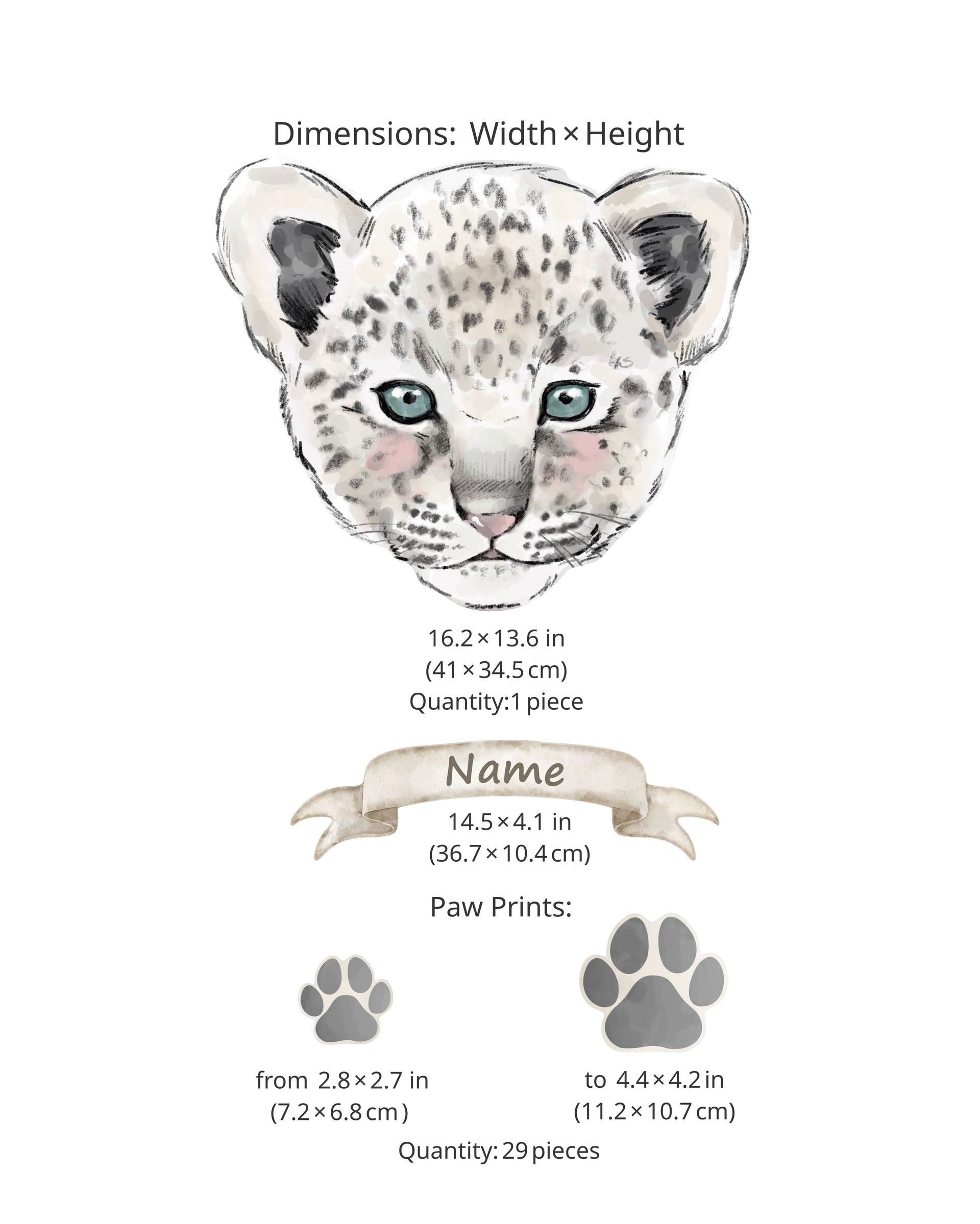 Snow Leopard Fabric Wall Decals for Nursery | Animal Wall Stickers with Name Option