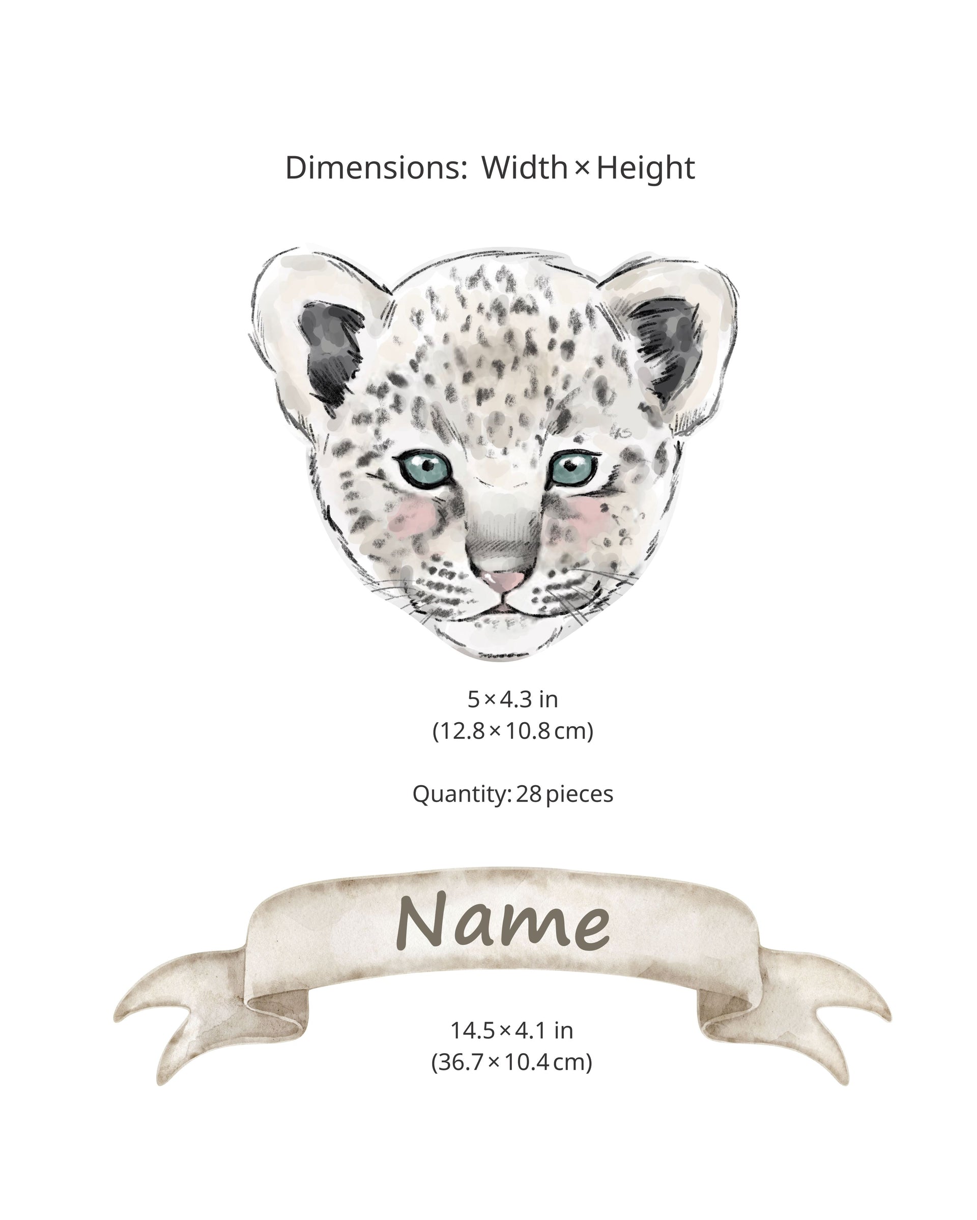 Snow Leopard Fabric Wall Decals for Nursery | Animal Wall Stickers with Name Option