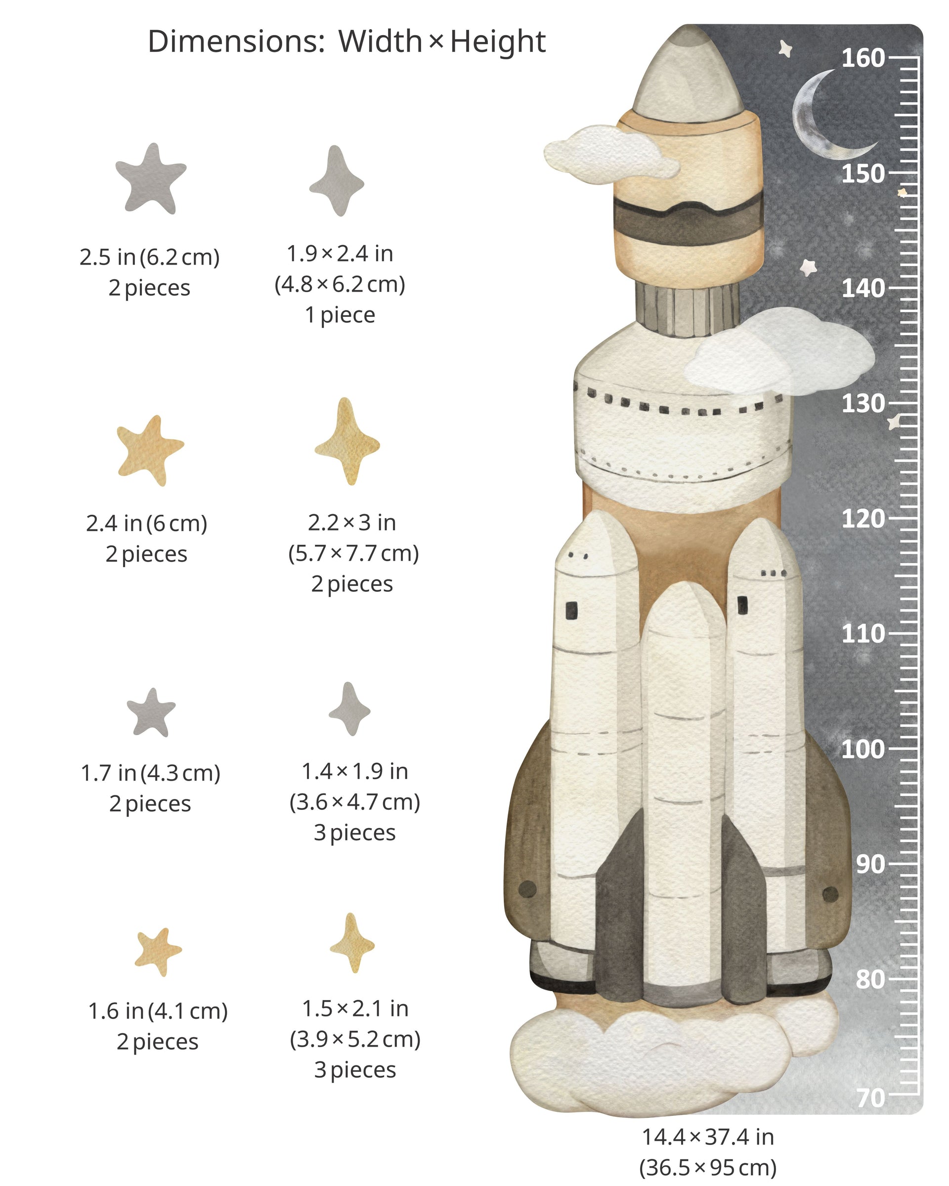 Space Growth Chart Fabric Wall Decals - Rocket
