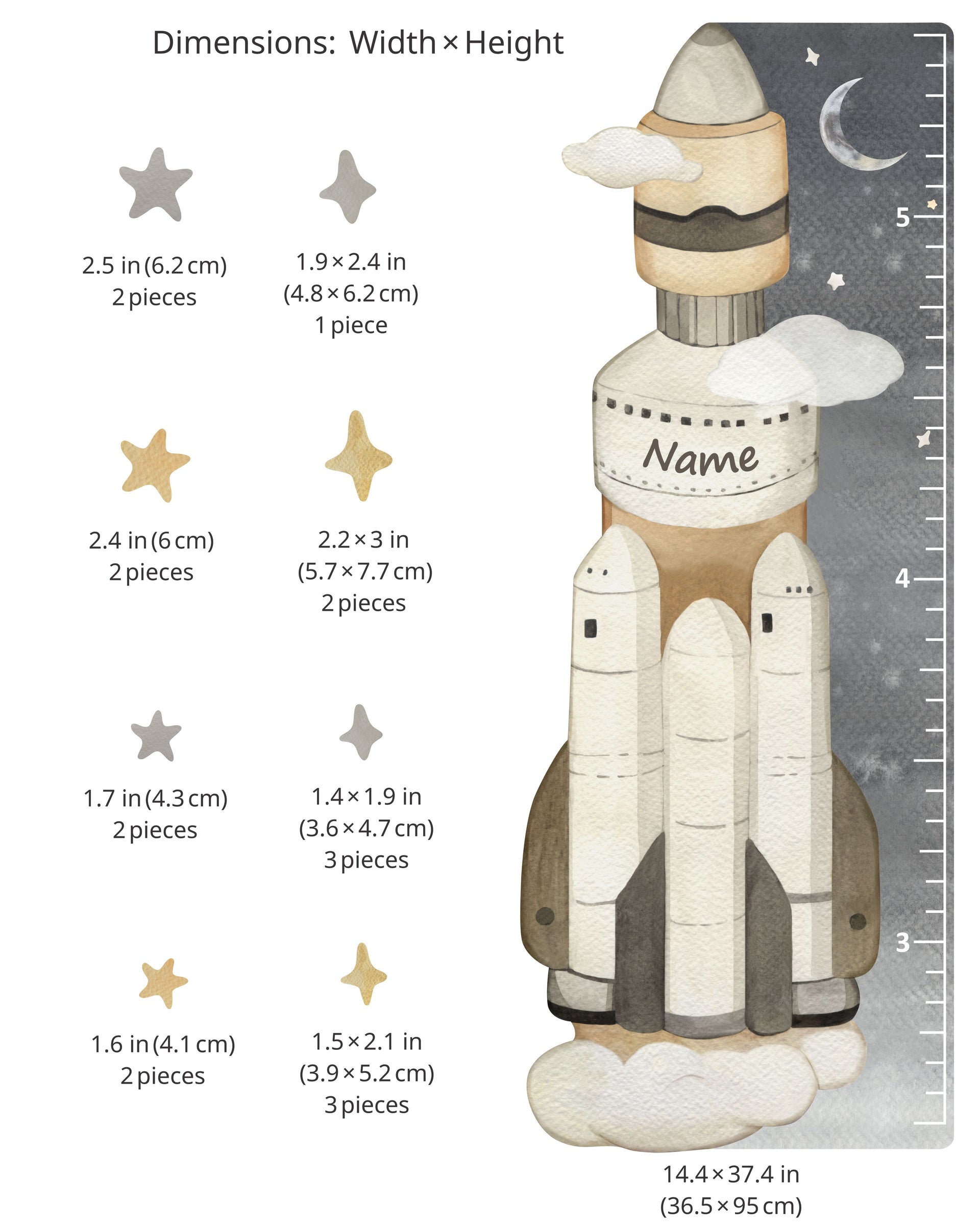 Space Growth Chart Fabric Wall Decals - Rocket