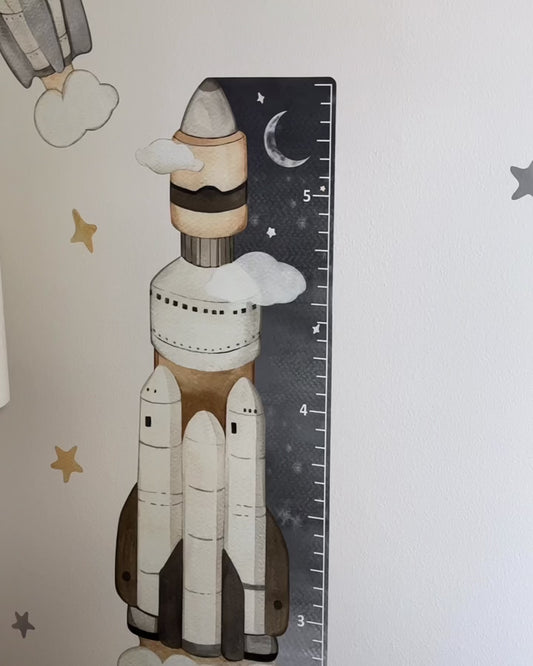 Rocket Growth Chart Fabric Wall Decals for Nursery | Space Wall Stickers with Name Option