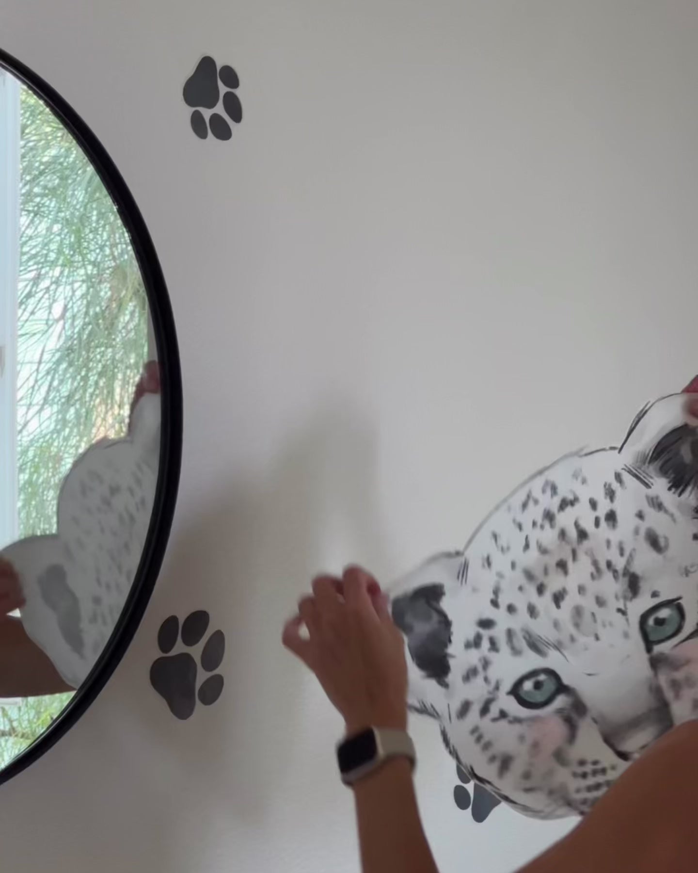 Snow Leopard With Paw Prints Fabric Wall Decals